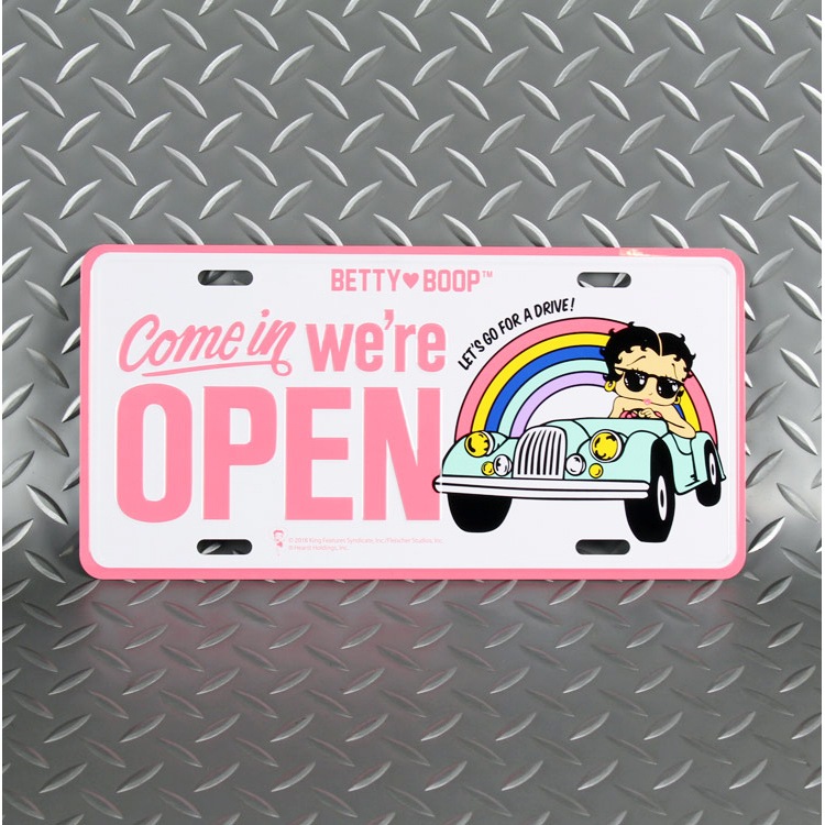 【メール便発送】CMプレート ベティーブープ  WE'RE OPEN - RAINBOW CMP-143 縦15.3×横30.3cm ナンバープレート型 インテリア 看板 アルミ製 アメリカン雑貨飾るだけでかっこいい アメリカンプレート。