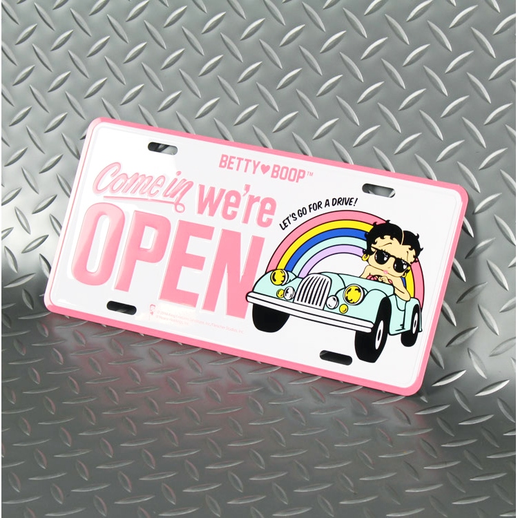 【メール便発送】CMプレート ベティーブープ  WE'RE OPEN - RAINBOW CMP-143 縦15.3×横30.3cm ナンバープレート型 インテリア 看板 アルミ製 アメリカン雑貨飾るだけでかっこいい アメリカンプレート。