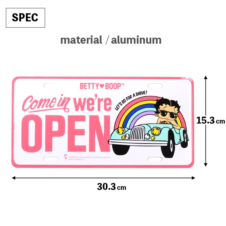 【メール便発送】CMプレート ベティーブープ  WE'RE OPEN - RAINBOW CMP-143 縦15.3×横30.3cm ナンバープレート型 インテリア 看板 アルミ製 アメリカン雑貨飾るだけでかっこいい アメリカンプレート。