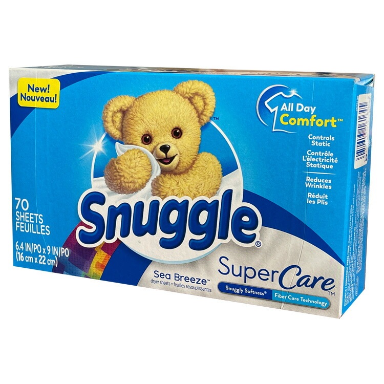 シート柔軟剤 スナッグル スーパーケア シーブリーズ 70枚入り Snuggle 乾燥機教柔軟シート 色落ち防止 静電気防止 洗濯用品 日用品 アメリカ製たっぷり70枚。乾燥機用のシートタイプ柔軟剤。