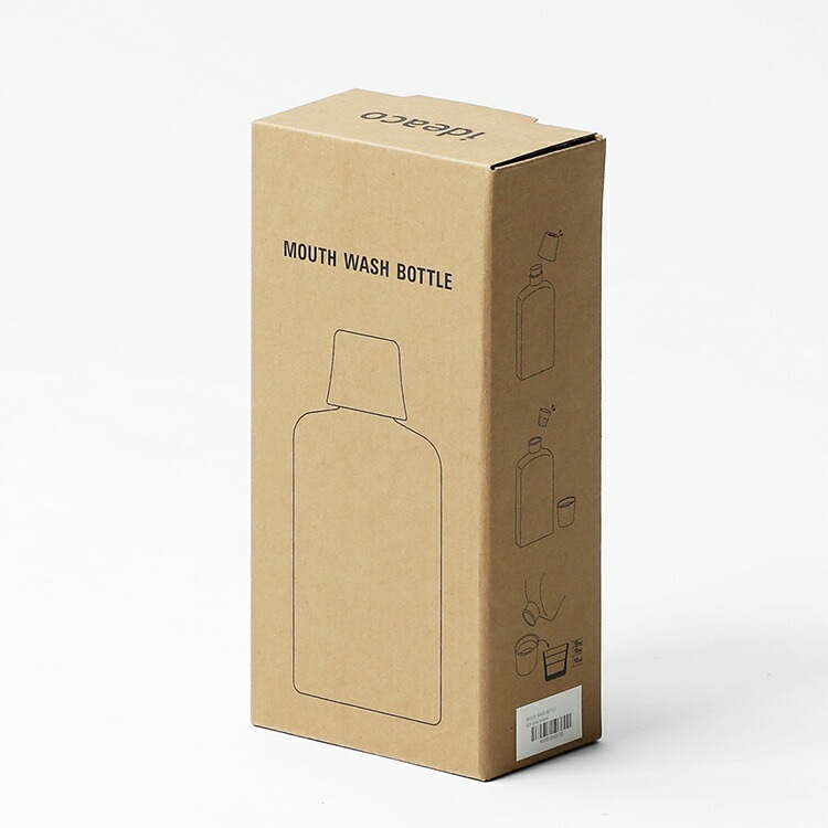 詰め替え ボトル マウスウォッシュボトル グレーアンバー ガラス製 約400ml W9×D4.8×H18.5cm メモリ付きコップ付属 洗面用品 イデアコ ideaco