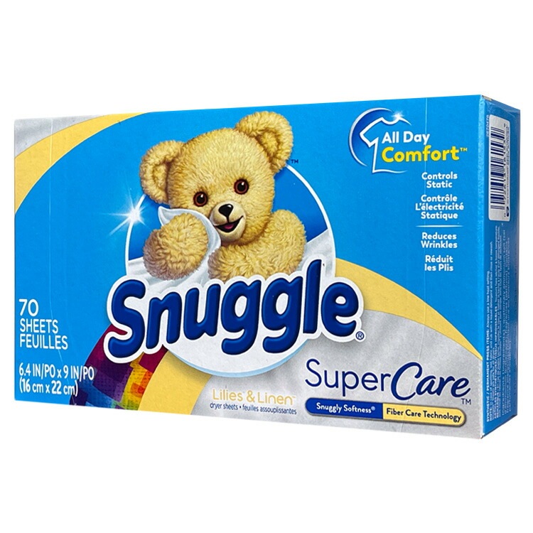 シート柔軟剤 スナッグル スーパーケア リリーズ＆リネン 70枚入り Snuggle 乾燥機用 柔軟シート 色落ち防止 静電気防止 洗濯用品 アメリカ製