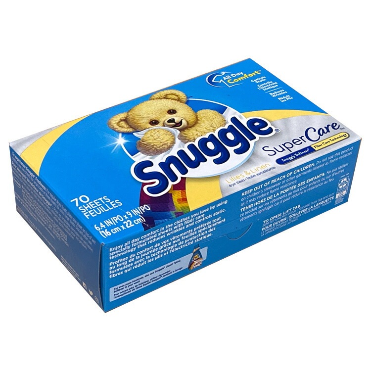 シート柔軟剤 スナッグル スーパーケア リリーズ＆リネン 70枚入り Snuggle 乾燥機用 柔軟シート 色落ち防止 静電気防止 洗濯用品 アメリカ製