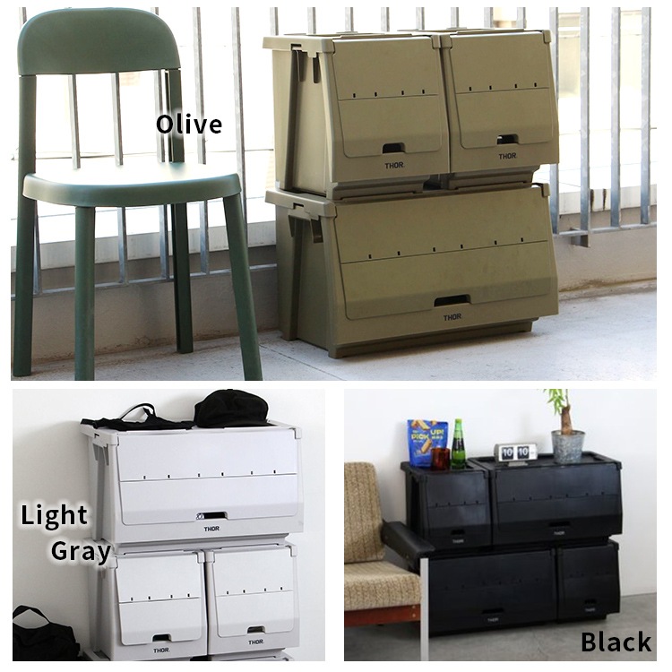 片手で開閉も可能な折り畳み式の扉パーツ。 THOR DOOR FOR SHELF CONTAINER 50L ドアフォーシェルフコンテナー 50L ライトグレー  前扉 パーツ 収納 コンテナ 大容量 人気 TRUST アメリカン雑貨