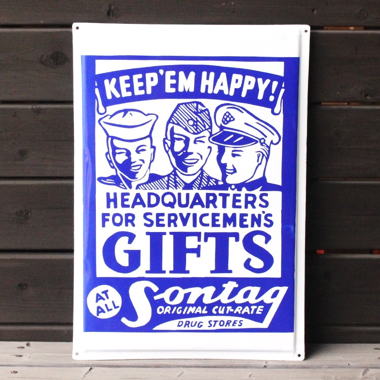 ヴィンテージホーロー看板 KEEP EM HAPPY! GIFTS 縦65×横45cm 1