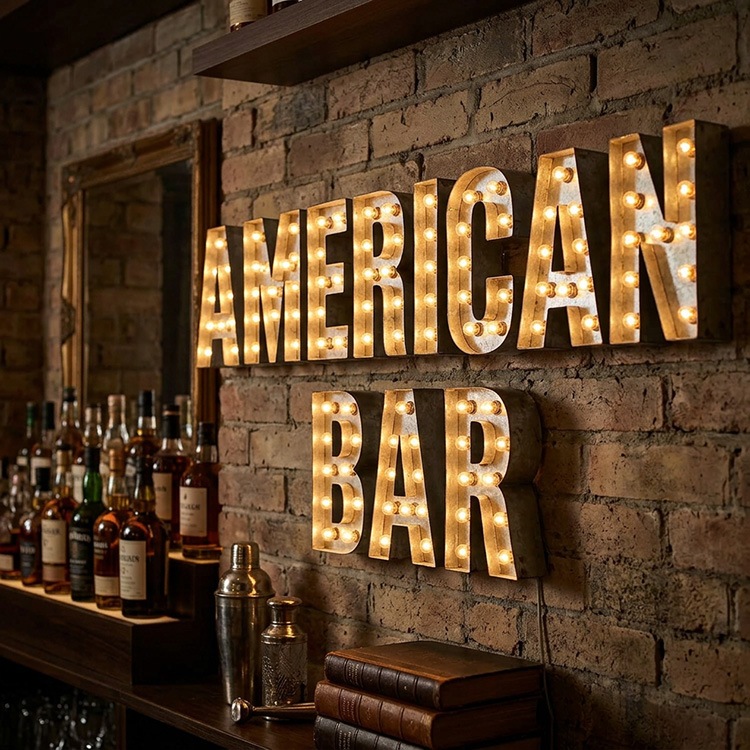 アメリカンサイン withライト「A～Z 0～9 ＆ ＠」よりお選び下さい。インパクトフォント ＜文字単品販売＞ フォントライト インテリア 照明 アメリカ雑貨 アメリカン雑貨