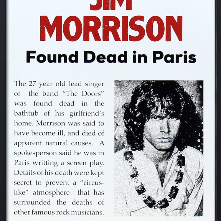 額入りバンドポスター ジム・モリソン Dead in Paris July 3 1971 サイズ：36.1×59cm ショープリント 輸入ポスター インテリア アメリカン雑貨