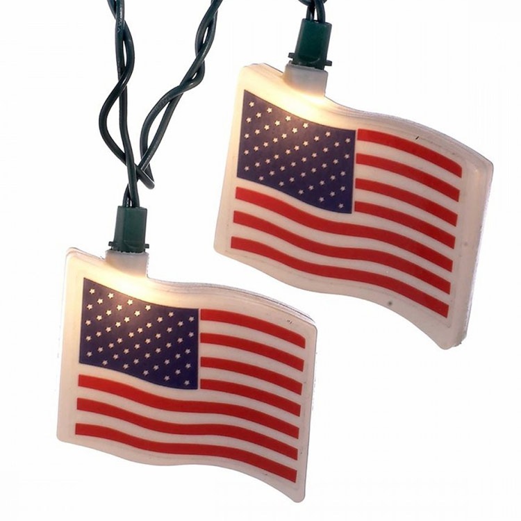 パーティライト 『USAフラッグ』10球セット 全長375cm フラッグ高さ5×7.7cm プラスチック製 白熱球仕様  ホリデーライト ガーランドライト 照明 屋内 屋外 星条旗 アメリカン国旗 アメリカン雑貨