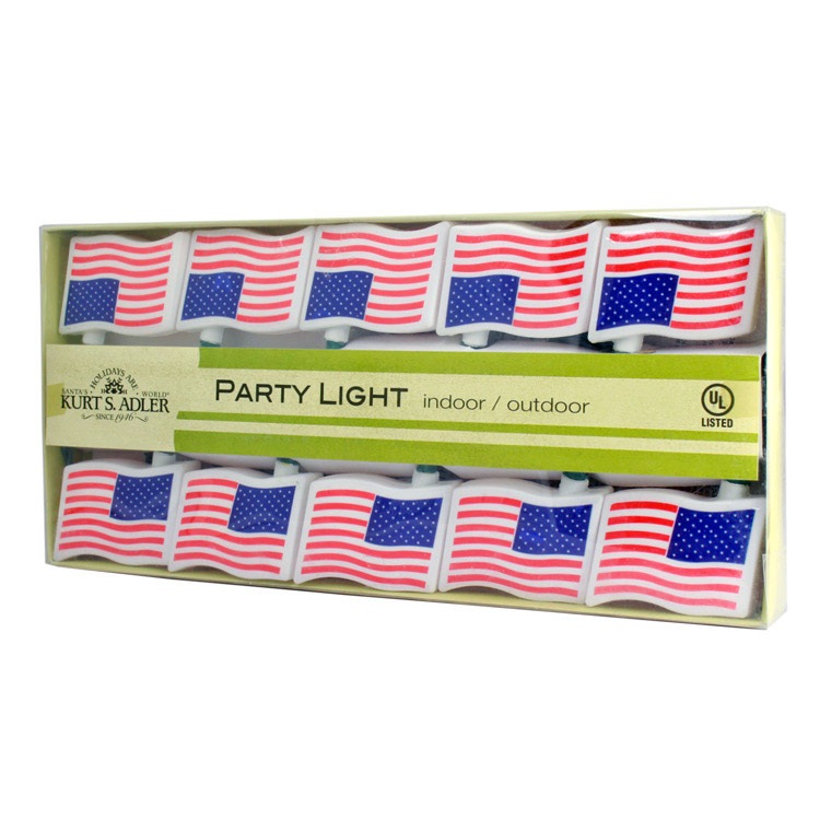 パーティライト 『USAフラッグ』10球セット 全長375cm フラッグ高さ5×7.7cm プラスチック製 白熱球仕様  ホリデーライト ガーランドライト 照明 屋内 屋外 星条旗 アメリカン国旗 アメリカン雑貨