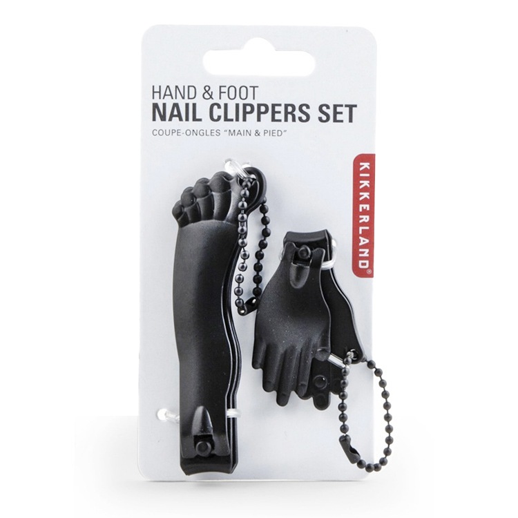 【メール便発送】爪切り キッカーランド ハンド＆フット ネイルクリッパーセット ブラック ステンレススチール製 足 手 携帯用 衛生用品 おしゃれ手と足の形がかっこいい爪切り2個セット
