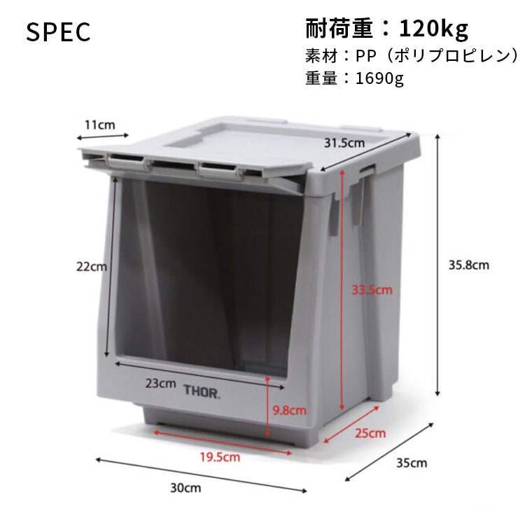セット販売 THOR STACKING SHELF CONTAINER 20L スタッキングシェルフコンテナー 20L オリーブ 収納 コンテナ 人気 TRUST アメリカン雑貨本体、蓋、扉のセット販売。