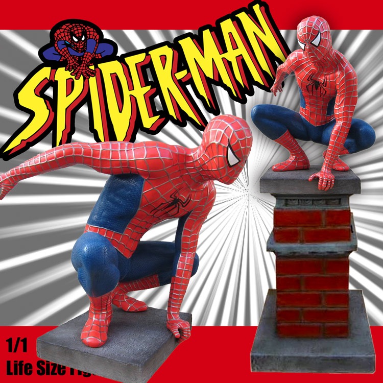 等身大フィギュア スパイダーマン しゃがみ・柱・台座付き 高さ212cm FRP製 SPIDERMAN アメキャラ アメリカ雑貨