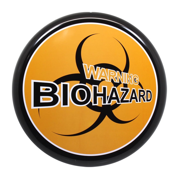 アメリカン看板 オーバルプレート WARNING BIOHAZARD 警告！バイオハザード 直径31.5cm×厚さ2.2cm ブリキ製 メタルサイン 壁面装飾 ガレージ インテリア アメリカン雑貨
