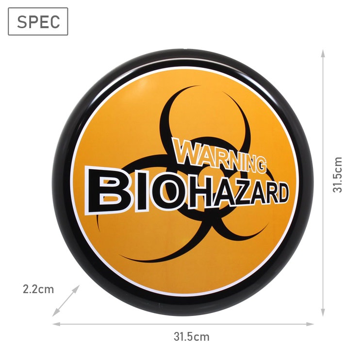 アメリカン看板 オーバルプレート WARNING BIOHAZARD 警告！バイオハザード 直径31.5cm×厚さ2.2cm ブリキ製 メタルサイン 壁面装飾 ガレージ インテリア アメリカン雑貨