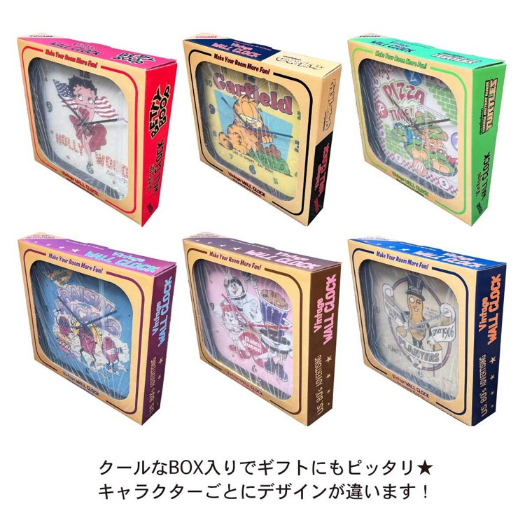 壁掛け時計 ウォールクロック 30×30×4.5cm  スクエア アナログ 電池式 アメキャラ キャラクター インテリア アメリカン雑貨