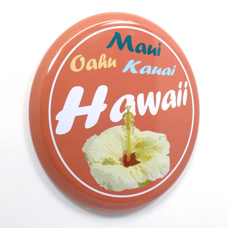 アメリカン看板 オーバルプレート Mani Oafu Kauai Hawaii ハワイ 直径31.5cm×厚さ2.2cm ブリキ製 メタルサイン 壁面装飾 ガレージ インテリア アメリカン雑貨