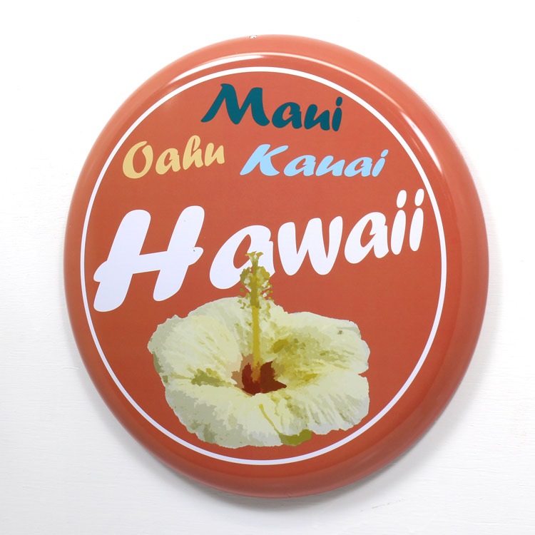 アメリカン看板 オーバルプレート Mani Oafu Kauai Hawaii ハワイ 直径31.5cm×厚さ2.2cm ブリキ製 メタルサイン 壁面装飾 ガレージ インテリア アメリカン雑貨
