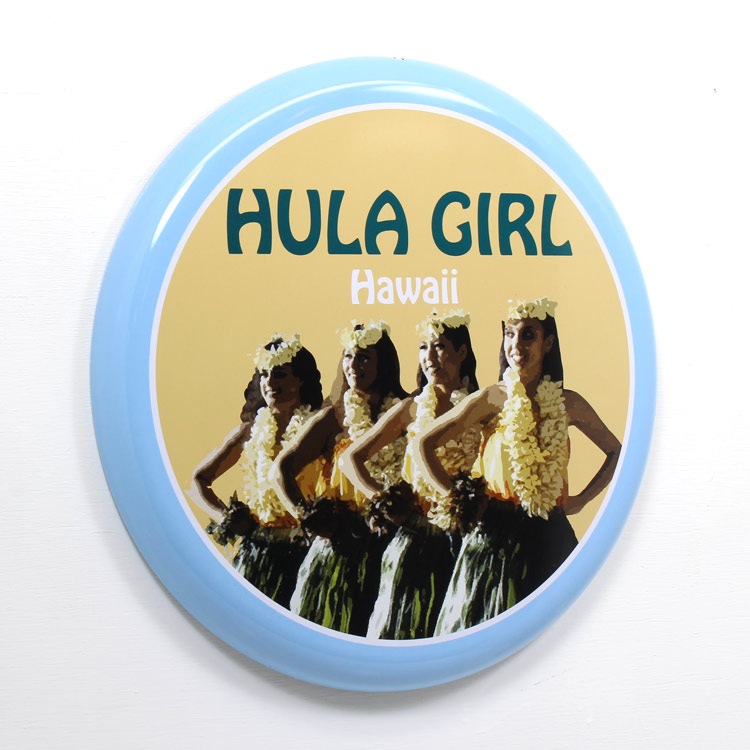 アメリカン看板 オーバルプレート HULAGIRL Hawaii フラガールハワイ 直径31.5cm×厚さ2.2cm ブリキ製 メタルサイン 壁面装飾 ガレージ インテリア アメリカン雑貨
