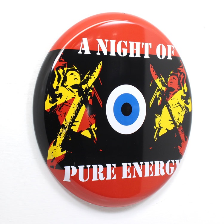 アメリカン看板 オーバルプレート A NIGHT OF PURE ENERGY 直径31.5cm×厚さ2.2cm ブリキ製 メタルサイン 壁面装飾 ガレージ インテリア アメリカン雑貨