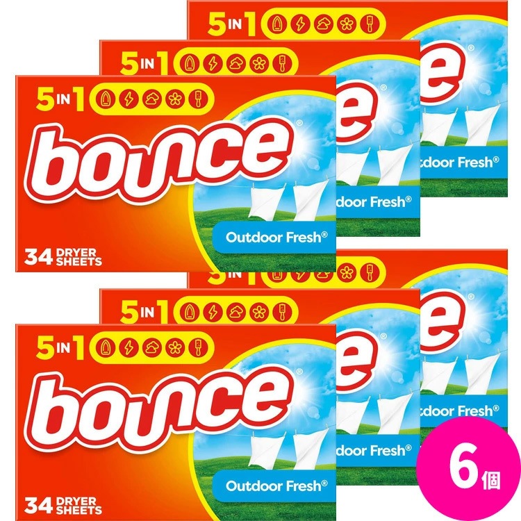 Bounce バウンス シート柔軟剤 アウトドアフレッシュの香り 34枚入り 6個セット 乾燥機用 柔軟シートいい香りが持続する乾燥機用柔軟シート