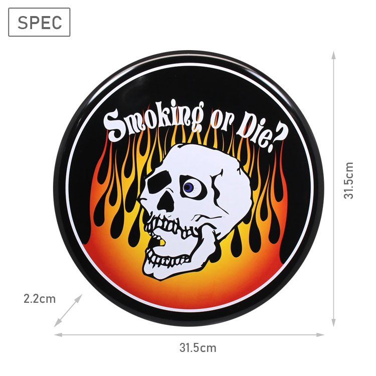 アメリカン看板 オーバルプレート Smoking or Die? 直径31.5cm×厚さ2.2