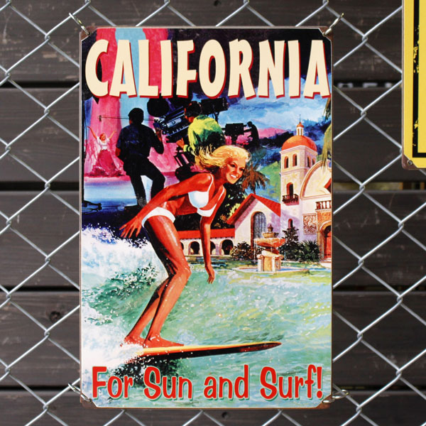 スティールサイン「CALIFORNIA SURFER」 V-560 （カリフォルニア サーファー ） メタルサイン 看板 サーフィン 西海岸インテリア アメリカ雑貨 アメリカン雑貨