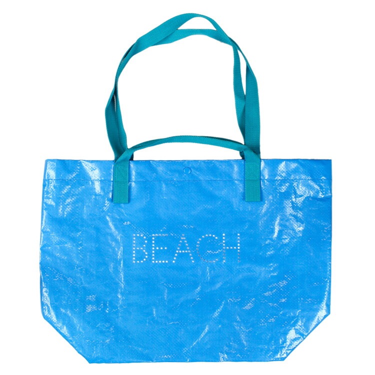 レジャーバッグ BEACH ブルー 大きめ 買い物バッグ エコバッグ ビニール トート ショルダー アウトドア アメリカン雑貨