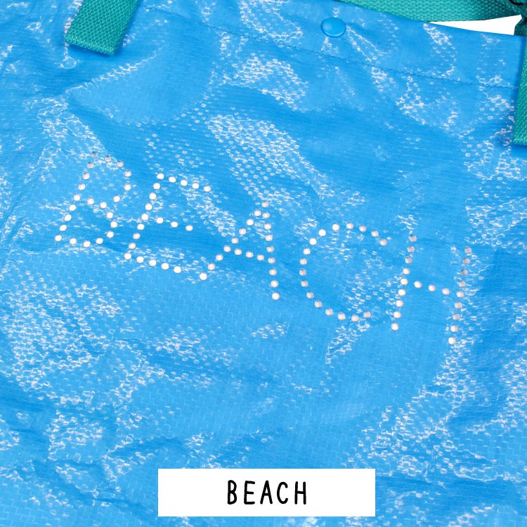レジャーバッグ BEACH ブルー 大きめ 買い物バッグ エコバッグ ビニール トート ショルダー アウトドア アメリカン雑貨