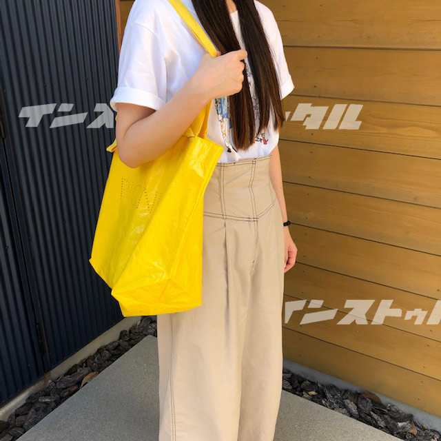 レジャーバッグ PICNIC イエロー 大きめ 買い物バッグ エコバッグ ビニール トート ショルダー アウトドア アメリカン雑貨
