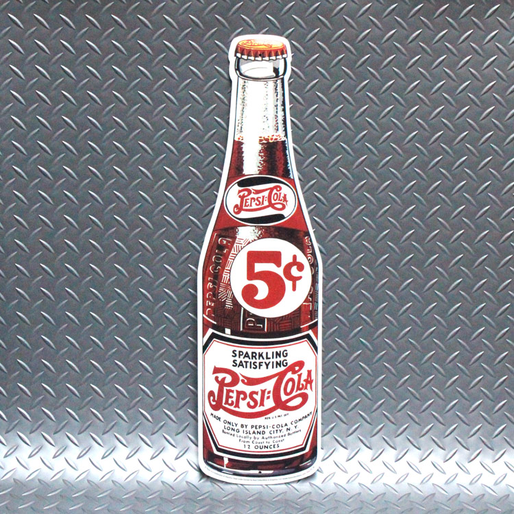 ダイカットメタルサイン Pepsi-Cola 5セント PC-39 縦56.5×横15cm アルミ製 メタルサイン 壁面装飾 ガレージ インテリア アメリカン雑貨