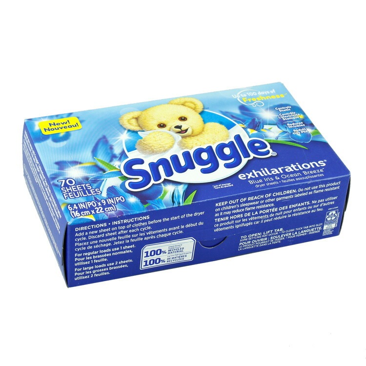 シート柔軟剤 スナッグル EX ブルーアイリス＆オーシャンブリーズ 70枚 Snuggle 乾燥機用 柔軟シート 洗濯用品 アメリカ雑貨 アメリカン雑貨 アメリカ製たっぷり70枚。乾燥機用のシートタイプ柔軟剤。