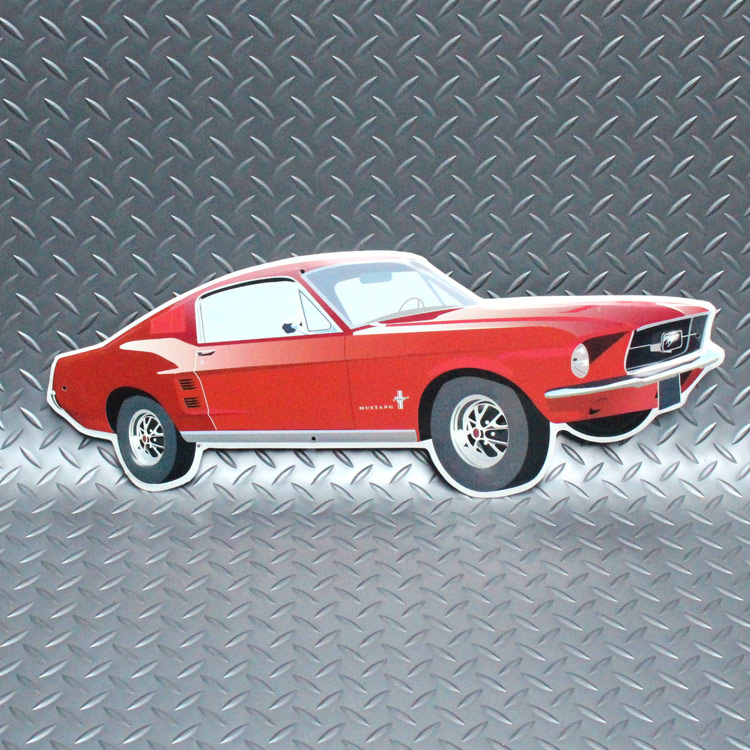 ダイカットメタルサイン Mustang ムスタング 縦22×横56cm アルミ製 メタルサイン 壁面装飾 ガレージ インテリア アメリカン雑貨