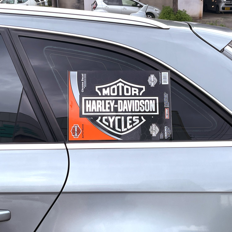 【メール便発送】ハーレーダビッドソン エンボス クロームデカール BIG SIZE ”B&S LOGO” CG3276 パッケージ：縦33×横22.8cm Harley-Davidson ステッカー シール CARデカール アメリカ製
