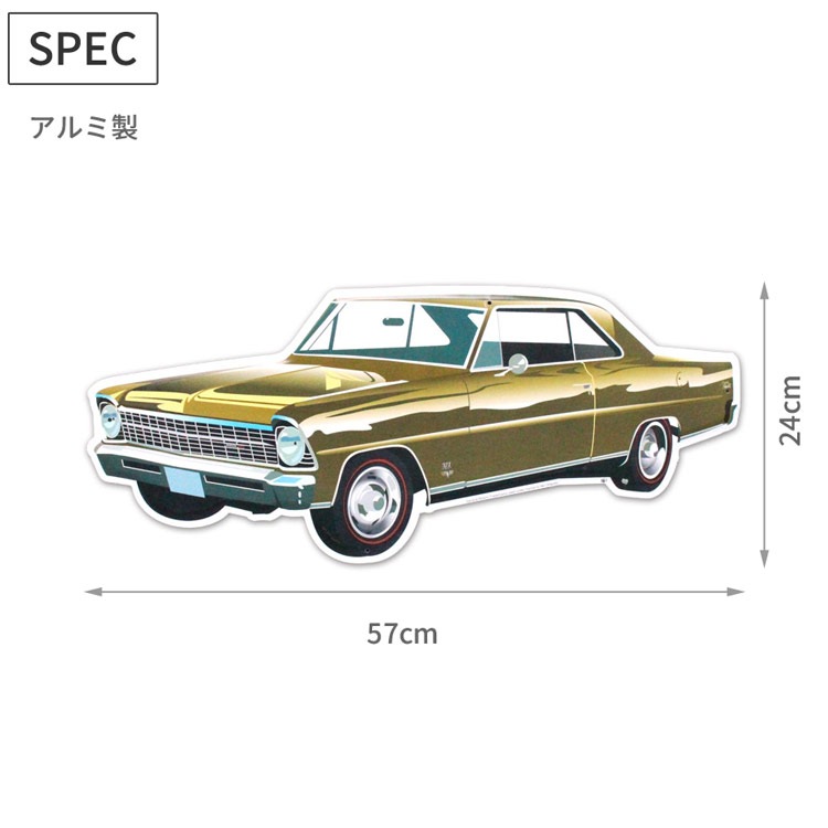 ダイカットメタルサイン Chevy NOVA SS シェビー ノヴァ SS 327 縦24×横57cm アルミ製 メタルサイン 壁面装飾 ガレージ インテリア アメリカン雑貨