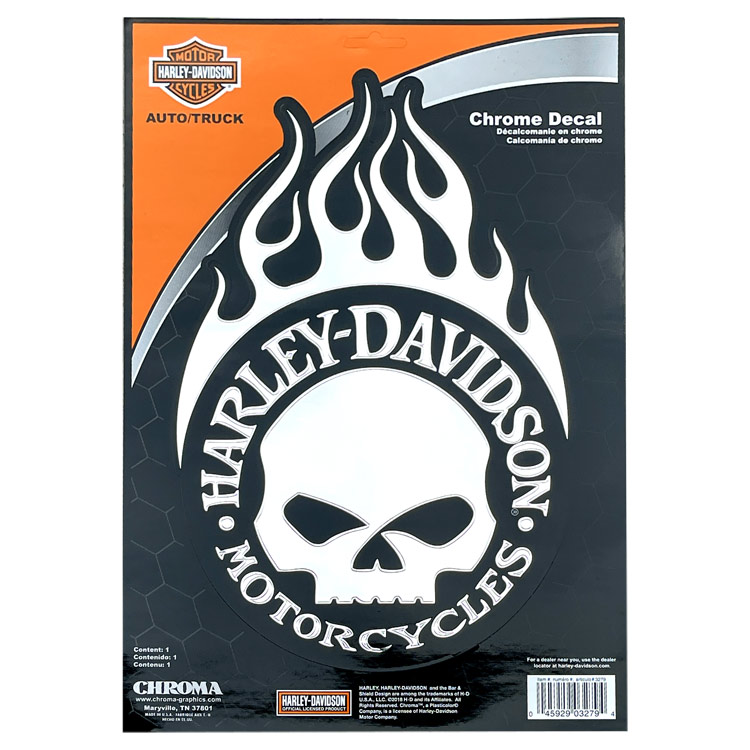 【メール便発送】ステッカー ハーレーダビッドソン ラージ エンボス クロームデカール Flamed Skull CG3279 縦27.5×横18.4cm ビニル製 Harley-Davidson ステッカー シール CARデカール アメリカ製 アメリカ雑貨