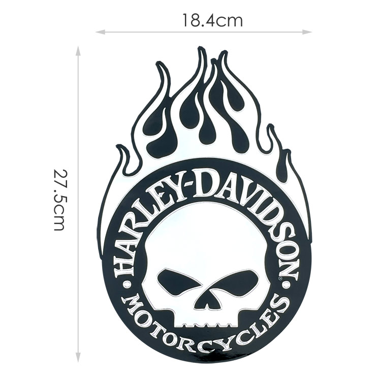 【メール便発送】ステッカー ハーレーダビッドソン ラージ エンボス クロームデカール Flamed Skull CG3279 縦27.5×横18.4cm ビニル製 Harley-Davidson ステッカー シール CARデカール アメリカ製 アメリカ雑貨