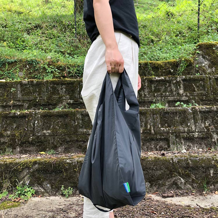 リフレクター エコバッグ Lサイズ （ブラック） ショッピングバッグ レジ袋 おしゃれ コンパクト 折り畳み インストゥルメンタル