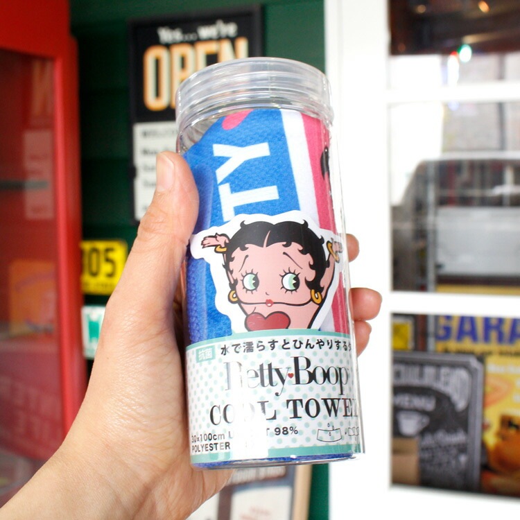 タオル クールタオル ベティーブープ ポートレート 30×100cm ポリエステル製 冷却タオル ひんやりタオル 抗菌加工 UVカット アメリカン雑貨 BETTY BOOP