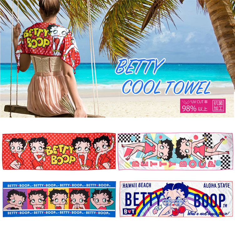 タオル クールタオル ベティーブープ ポートレート 30×100cm ポリエステル製 冷却タオル ひんやりタオル 抗菌加工 UVカット アメリカン雑貨 BETTY BOOP