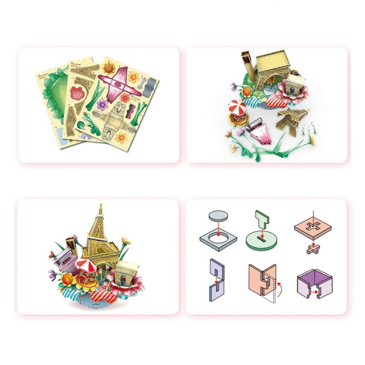 3Dパズル 貯金箱 Cubic Fun パリ 完成サイズ:H25.4×W24.5×D20