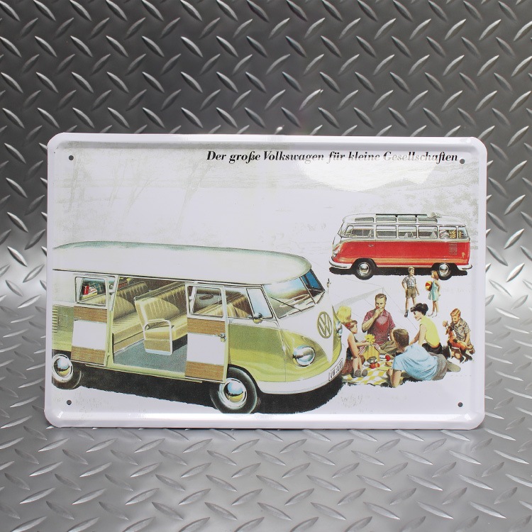メール便発送】ティンプレート VW バン ピクニック H20×W30cm ブリキ製