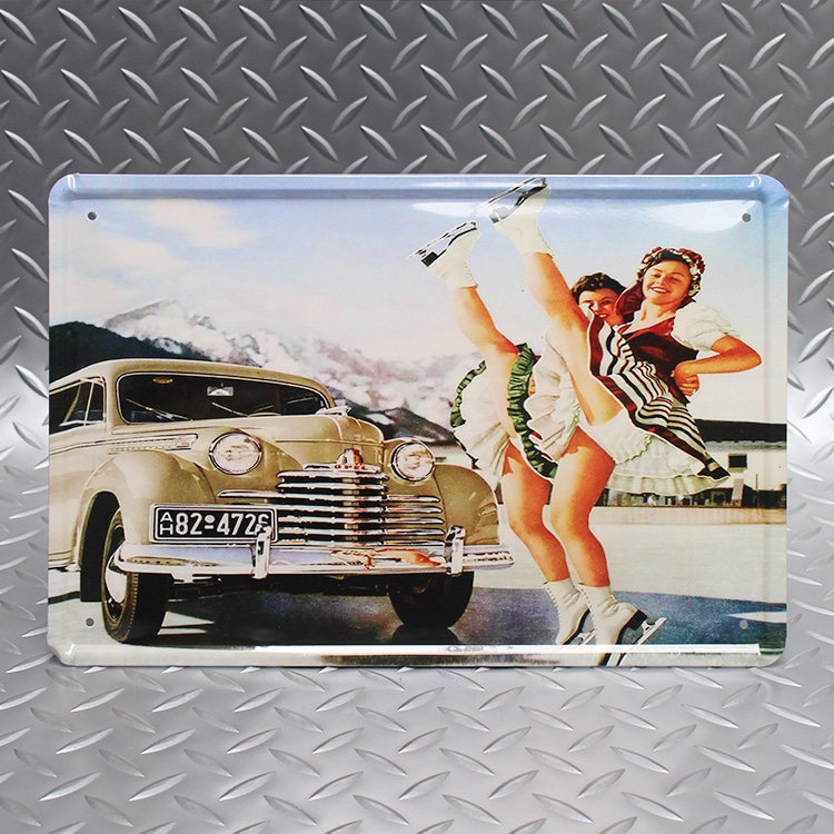 メール便発送】ティンプレート クルマとアイススケート H20×W30cm