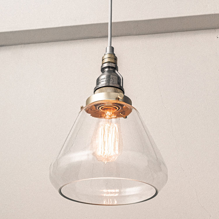 照明 AMP グラスランプ STD アルミ AMP-L007 直径21×高さ30cm（全高63-143cm） ガラス製 1灯 ペンダントライト おしゃれ インダストリアル ビンテージ