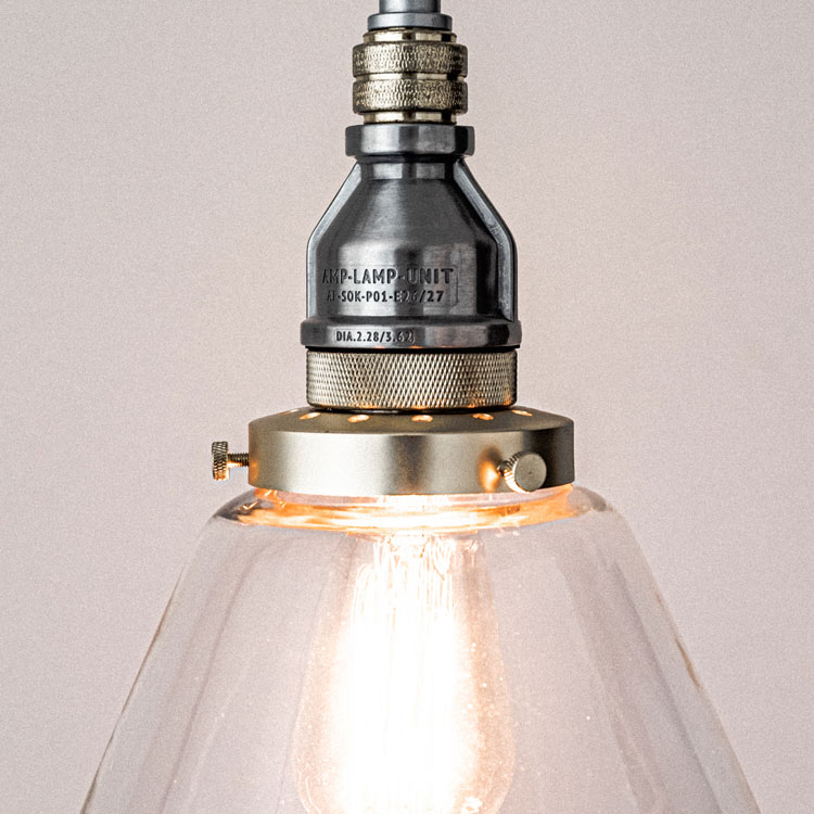 照明 AMP グラスランプ STD アルミ AMP-L007 直径21×高さ30cm（全高63-143cm） ガラス製 1灯 ペンダントライト おしゃれ インダストリアル ビンテージ
