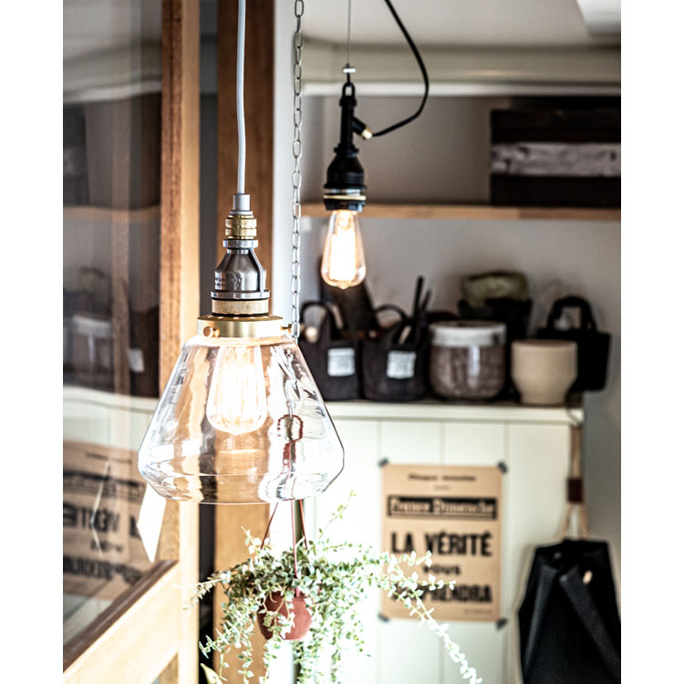 照明 AMP グラスランプ STD アルミ AMP-L007 直径21×高さ30cm（全高63-143cm） ガラス製 1灯 ペンダントライト おしゃれ インダストリアル ビンテージ