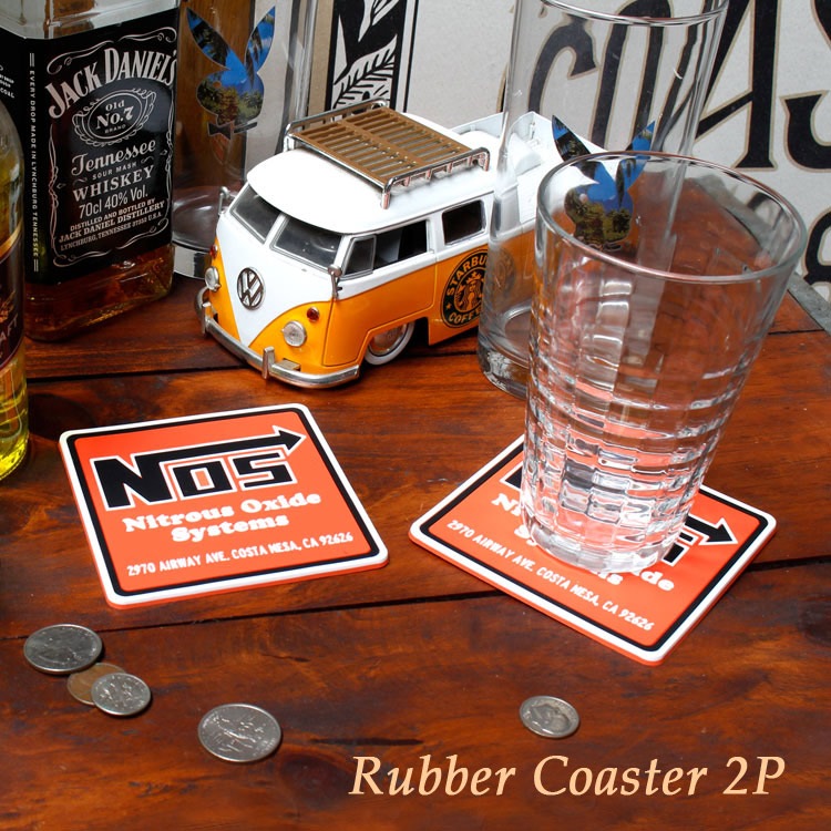 【メール便発送】ラバー製 コースター 2枚セット 「NOS ノス」 縦9.6×横9.6cm バーグッズ アメリカ雑貨 アメリカン雑貨