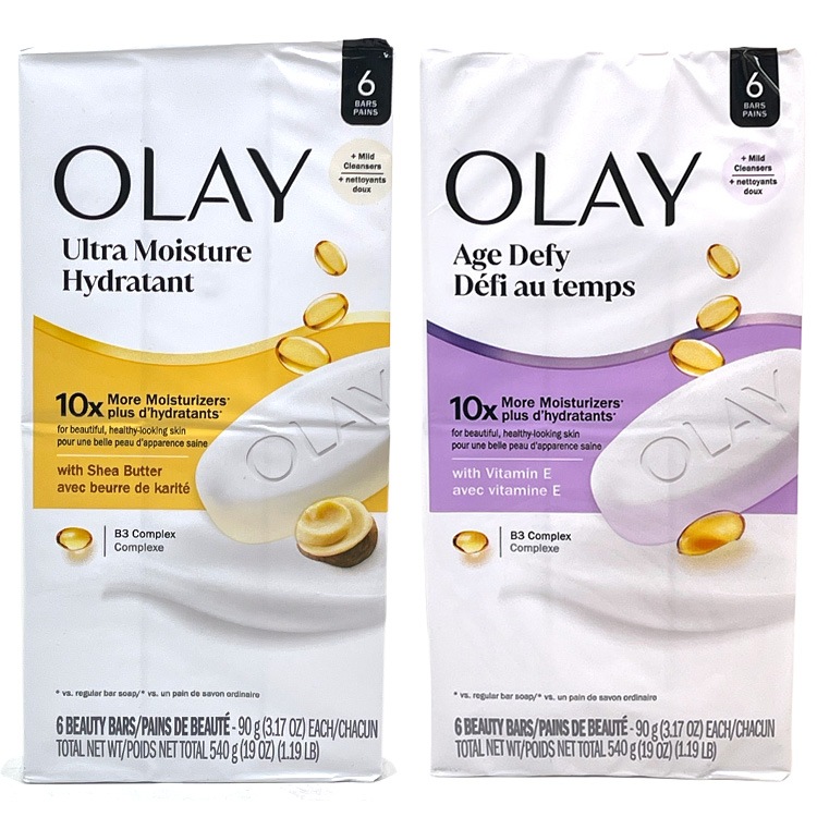 固形 石けん OLAY オレイ ビューティーバー 90g×6個  保湿石鹸 ボディソープ ビタミンE エイジディファイング 日用品 せっけん 保湿 アメリカ製全身しっとり、顔にも使える。シアバター配合の高保湿石けん。