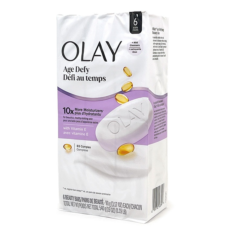 固形 石けん OLAY オレイ ビューティーバー 90g×6個  保湿石鹸 ボディソープ ビタミンE エイジディファイング 日用品 せっけん 保湿 アメリカ製全身しっとり、顔にも使える。シアバター配合の高保湿石けん。