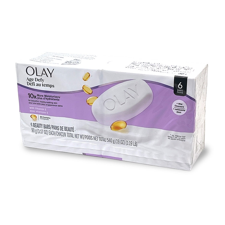 固形 石けん OLAY オレイ ビューティーバー 90g×6個  保湿石鹸 ボディソープ ビタミンE エイジディファイング 日用品 せっけん 保湿 アメリカ製全身しっとり、顔にも使える。シアバター配合の高保湿石けん。