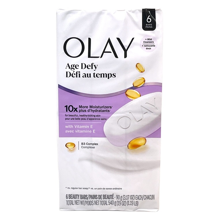 固形 石けん OLAY オレイ ビューティーバー 90g×6個  保湿石鹸 ボディソープ ビタミンE エイジディファイング 日用品 せっけん 保湿 アメリカ製全身しっとり、顔にも使える。シアバター配合の高保湿石けん。